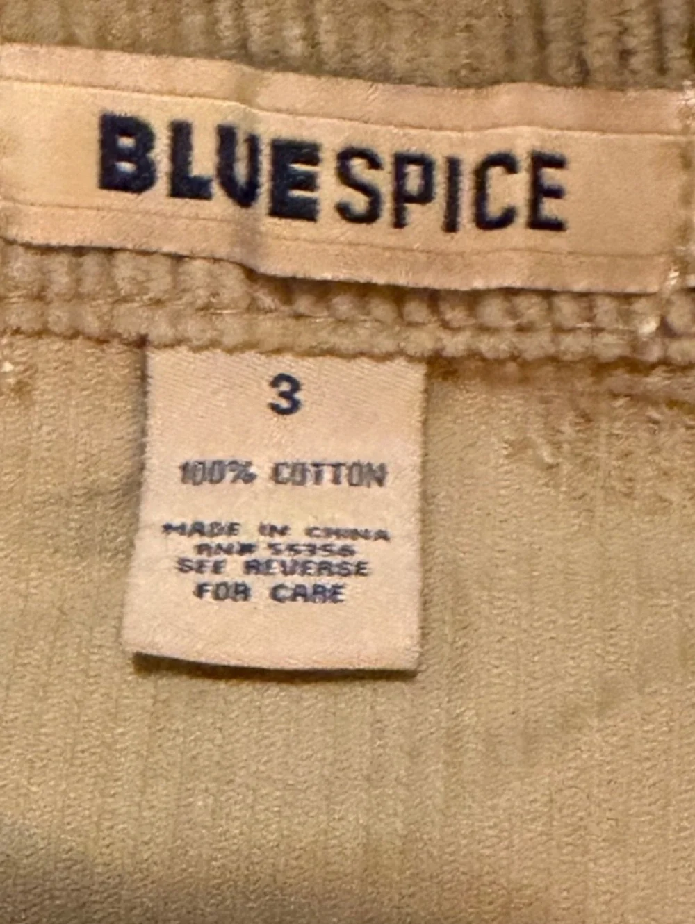 Blue Spice Size 3 Tan Corduroy Button Front Mini Skirt Y2K 100% Cotton